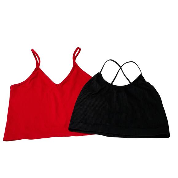 Sunday Skin/Colsie Tank Bundle (2) Medium Red/Black Ribbed Cropped Summer Casual - Picture 1 of 7
